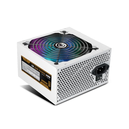 Image of Circle CG RAW Power 650 WATTS Gaming Power Supply /PSU - Non-Modular | 80 Plus Bronze Certified | 140mm RGB Fan | with Active PFC, Flat Black Cables | 650 Watt -White