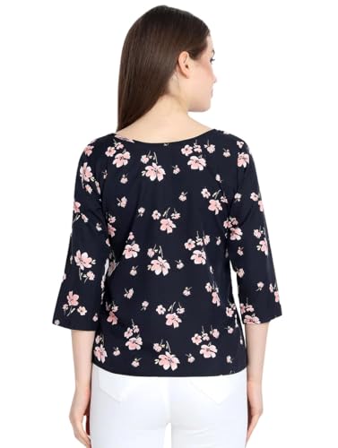 Image of Holy libas Women's Crepe Regular Fit Top, Printed Black Straight, Casual Wear Short Kurti, Stylish Tunic Tops for Women