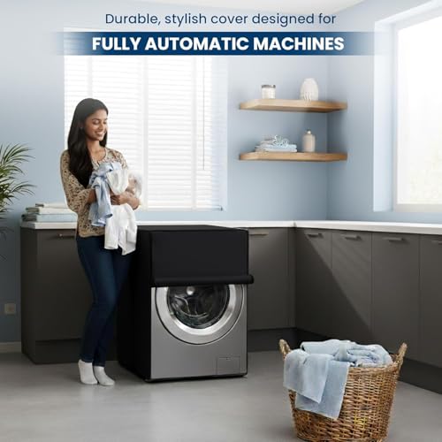 Image of Waterproof & Dustproof Front Load Washing Machine Cover Compatible for LG 12kg (FHD1208STB) | UV-Protective Washing Machine Cover | Anti-Slip Polyester | Easy to Clean & Zipper (Black)