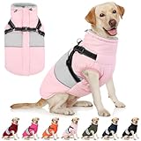 AOFITEE Dog Winter Coat, Dog Coat with Harness Built in, Dogs Jacket for Large Dogs, Reflective Waterproof Pet Puffer Jacket Snowsuit, Warm Fleece Windproof Pet Sweater for Cold Weather, XL