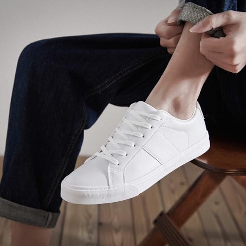 ZGR Men's Synthetic Leather White Sneakers,Low Top White Tennis Shoes,Lace up Casual Shoes(White,US8.5) | Image 6
