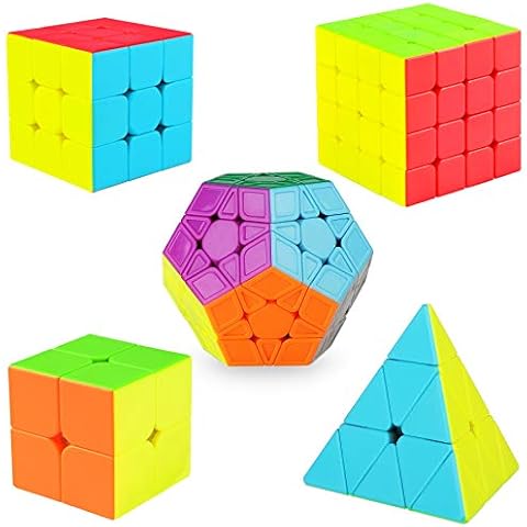 KidsPark Magic Cube Set 2x2 3x3 4x4 Pyramid Pyraminx Megaminx Puzzle Cube, Smooth Stickerless 3D Magic Puzzle Cube Bundle for Kids & Adults (5 Pack) Cover