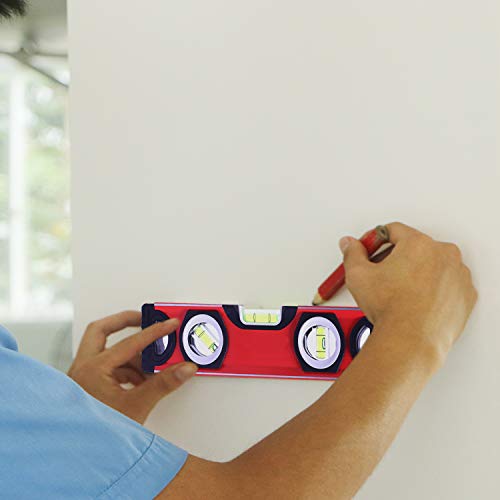 Torpedo Level, Spirit Level 3 Bubble Plumb/Level / 45 Degree Level Degree Torpedo Magnetic Level Bubble Measuring Tool (9inch, Red)