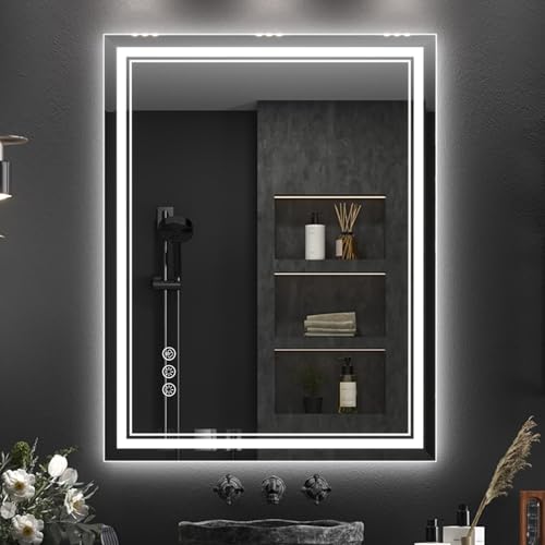 Ratsamee 28x36 Inch LED Bathroom Mirror with Frontlit & Backlit（Independent Control）, Lighted...