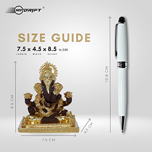 Image of Neodrift Ganesh Idol for Car Dashboard (Real 24kt & 999 Silver Plated, Dual-Tone Gold & Silver) (Model ND12) - Enhance Your Drive