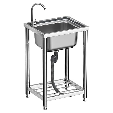 DuyviSteil Premium Freestanding Single Bowl Stainless Steel Utility Sink for Commercial Kitchens and Outdoor Use(21.65x17.71x31.49In) Cover