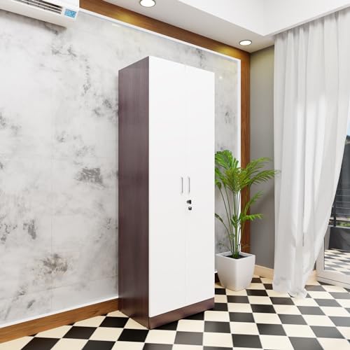 Image of VIKI Wardrobe | Wooden Almirah for Clothes,Door for Bedroom, 2 Door Wardrobe with Doors (Frosty White, Dark Wenge - 40D x 60W x 180H) | 1 Year Warranty | DIY