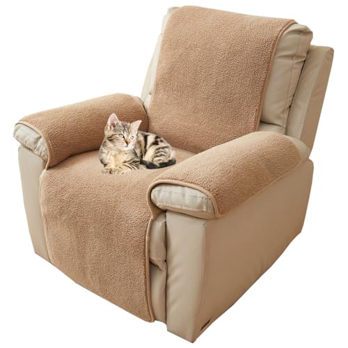 NUODWELL Thick Lamb Faux Recliner Chair Cover, Non-Slip Washable Chair Cover for Recliner Armchairs, 1 Seat Super Soft Furniture Protector Cover for Kids and Pets (Camel, 56 * 207cm)