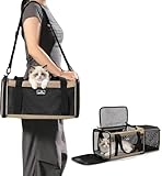 Wakytu transportbox Katze,Fluggenehmigter erweiterbarer Haustiertransportbeutel für kleine Katzen, Faltbarer Reisebeutel mit 600D-Oxford, Sicherheitsverschluss-Reißverschluss