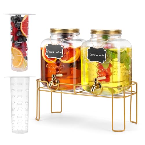 1.6 gallon Glass Beverage Dispenser with Stand, 2PACK Lemonade Dispenser