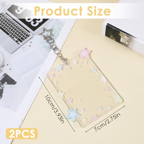 2 Pcs Star Photocard Holder Keychain, Portable Card Case Hard Protective Cover,Acrylic Cute Photocards Holder,Cute Clear Case for 2.75