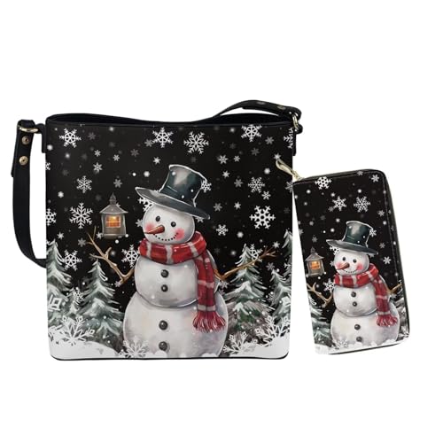 Image of HUGS IDEA Leather Purses and Handbag for Women Bucket Bag with Wrist Wallet 2 Packs