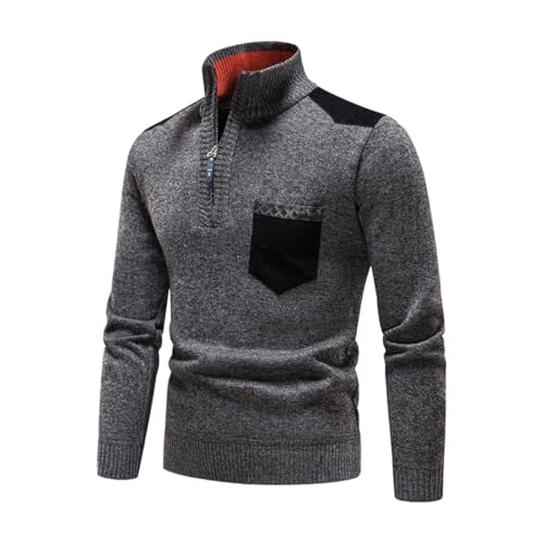 Men's Patchwork Half Zipper Pocket Decor Sweater Casual Chic Regular Fit Long Sleeve High Neck Jumper Knitwear Tops