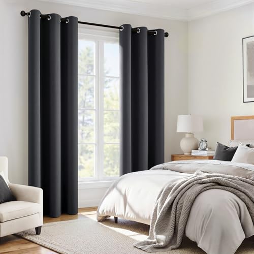 Image of MIULEE Grey 100% Blackout Curtains for Bedroom 40x84 Inch Long 2 Panels Set | 2 Thick Layers Thermal Insulated Window Curtains with Black Liner, Noise Reducing Grommet, Drapes for Living Room, 2 Panels