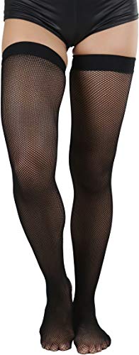 Image of ToBeInStyle Women's Wide Floral Lace Fishnet Thigh Hi Stockings