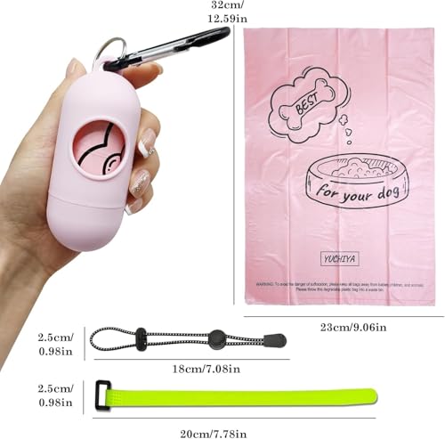 Image of YUCHIYA 2 Pack Dog Poop Bag Holder with 2 Rolls of Blue Leak-Proof Dog Waste Bags Poop Bag Dispenser with Leash Clip Key Ring (Pink, 1 Holder 135 Bags)