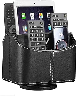YAPISHI TV Remote Control Holder 360 Degrees Rotatable Leather Remotes Caddy Office Desktop Organizer Storage Box for Home Decoration Cosmetic Accessories E-Reader iPad Phone Pen Stationery