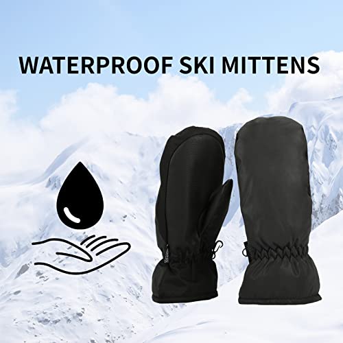 Onnas Winter Ski Mittens For Men & Women - Warm Adult Snow Mitts For Cold Weather - Waterproof Gloves For Snowboarding, Skiing, Black Reflective #TOP1
