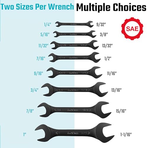 Image of DURATECH Super-Thin Open End Wrench Set, SAE, 8-Piece, 1 /4 inch to 1-1 /16 inch | Slim Wrench Set, Black Electrocoat, Rolling Pouch