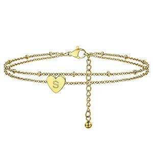 ChainsHouse A-Z Initial Letter Layered Anklet Stainless Steel Foot Jewellery Womens Heart Ankle Chain