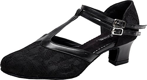 Chaussures de danse en T femme avec sangle cheville et bout rond
