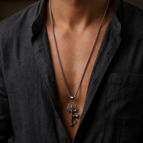 Image of THE MEN THING - Sanatan Divine Symbols Oxidised Pendant Necklace with 24inch Round Box Chain for Men & Boys