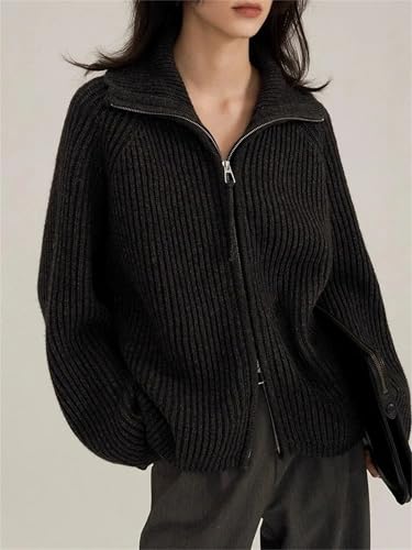Double Zip up Cardigan Sweaters for Women Women's 100 Percent Wool Long Sleeve Thick Knit Coat3