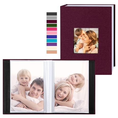 Ywlake Photo Album 4x6 50 Pockets 2 Packs, Small Mini Capacity Linen Photo Album Bulk Sets, Each Pack Holds 50 Top Loader Vertical Only Picture for Kids Boy Girls (Purple)