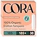 Cora Organic Cotton Tampons with BPA-Free Plastic Compact Applicator; Chlorine & Toxin Free - Variety Pack - Super/Super Plus (36 Count)