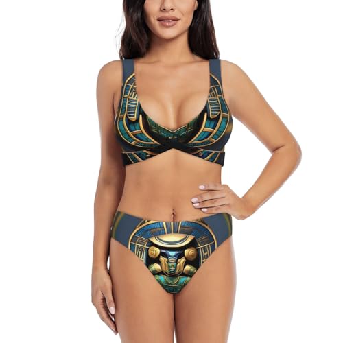 Maillot de bain imprimé scarabée égyptien en tissu premium sculptant pour femme