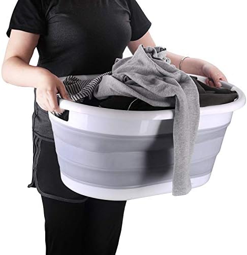 garden mile Washing Basket, Collapsible Laundry Container Storage Compact 22L Pop Up Linen Basket. Oval Plastic & Silicone. Sturdy Folding Storage Container. Neat, tidy space saving storage basket