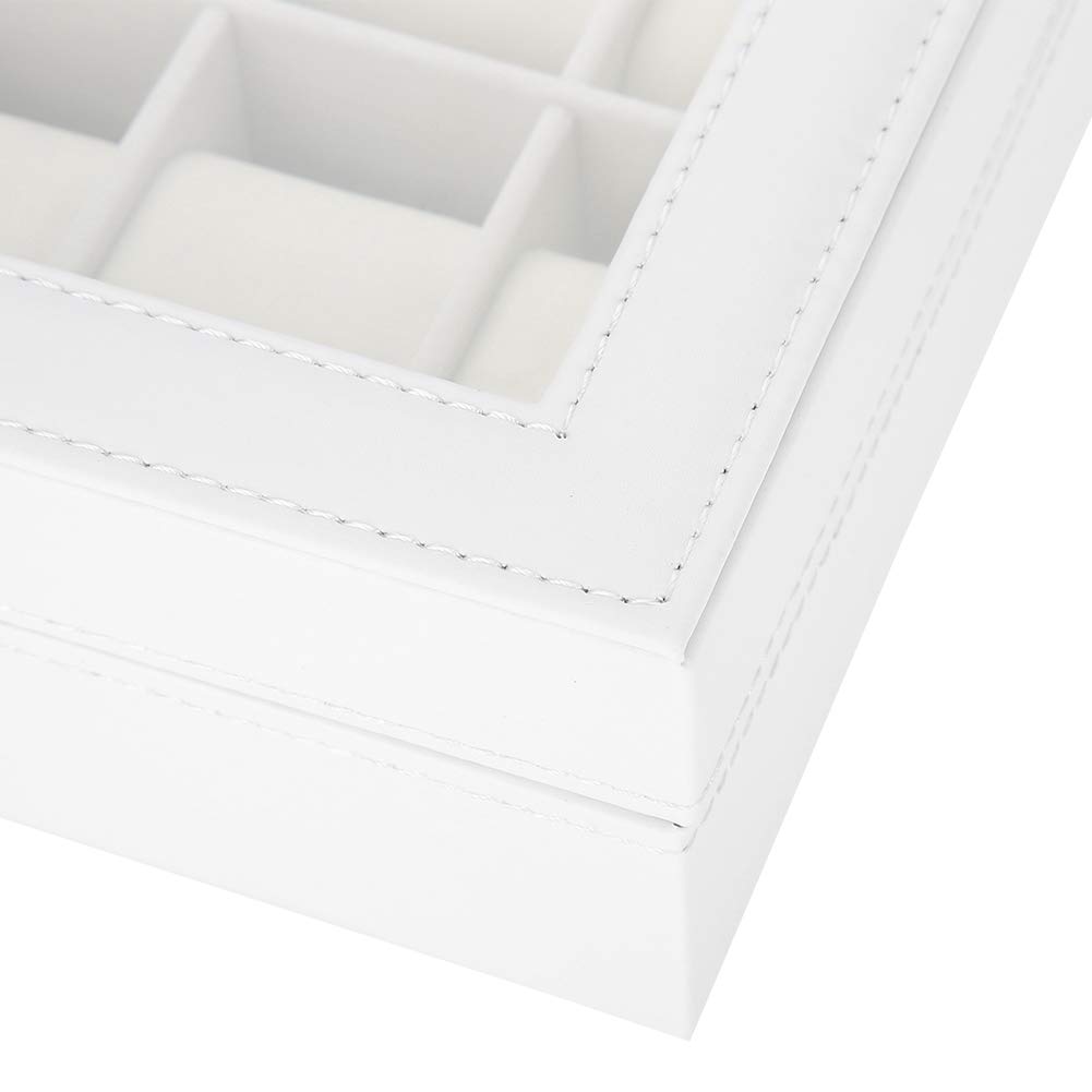 Organizador de relojes de cuero PU con 12 compartimentos, vitrina para relojes de pulsera con tapa de vidrio transparente, caja organizadora de relojes de 12 compartimentos para el