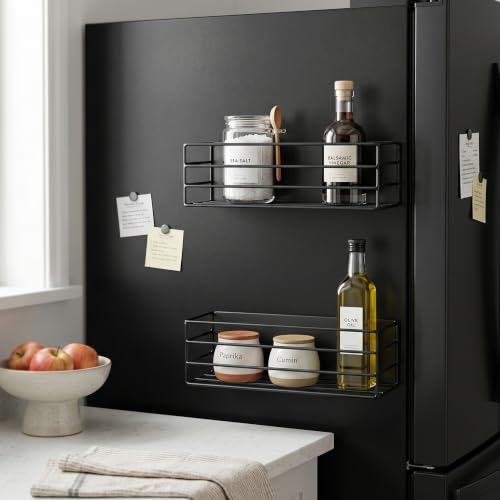 Image of Amazon Basics Magnetic Organizer for Fridge Space-Saving side Storage (27.5 x 11 X 7.5 cm, Iron, Black), Set of 2, Load Capacity: 1.5Kg
