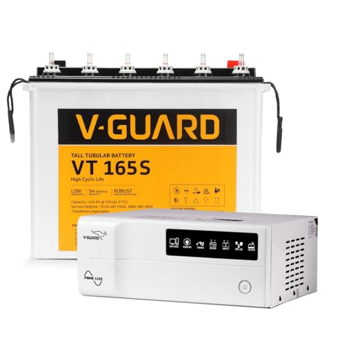 Image of V-Guard Inverter & Battery Combo (1150 Pure Sine Wave 1000VA /12V Inverter, VT 165S 154 Ah Tall Tubular Battery) for Home, Office & Shops