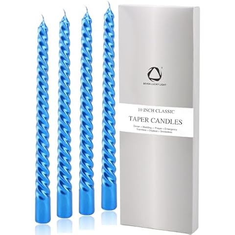 SEVEN LUCKY LIGHT Blue Dripless Taper Candles Set Cover