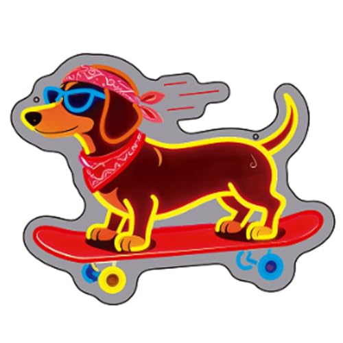 Image of Skateboard Dog Neon Signs, Dachshund Skateboarding Neon Sign Cool LED Wall Art Decor | Dimmable Dog Lover Gift | Idea for Living Room, Bar, Shop, or Birthday Party