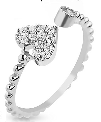 Body Accentz Adjustable Toe Ring/Mid Ring Heart Multi-Paved Gems Adjustable Rhodium Plated Brass
