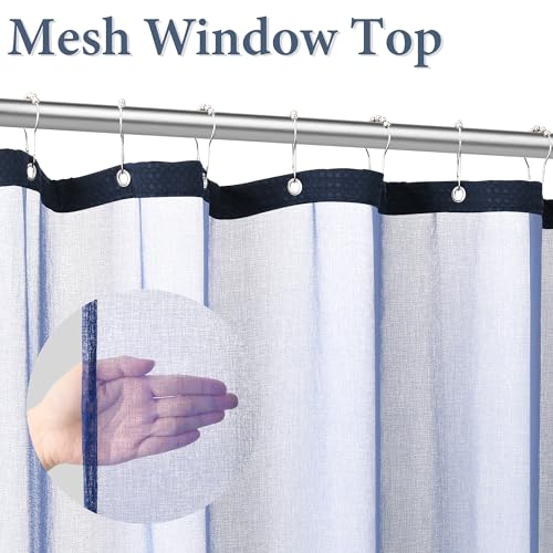 Naturoom Navy Blue Waffle Shower Curtain Set with Snap-in Liner, 240GSM Modern Waffle Weave Heavyweight Fabric Shower Curtain and Liner for Luxury Neutral Hotel & Spa Bathroom Decor, 72x72
