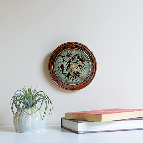 Georgetown Pottery Ceramic Small Wall Clock (6 Inch) With Desktop Stand, Handmade, Made In Usa (Hamada Chickadee) #TOP2
