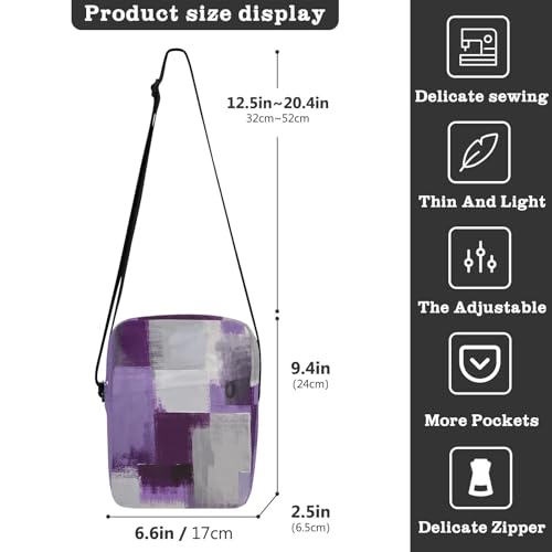 Purple White Gray Ink Art Painting messenger bag for men mens crossbody bag small Cross Body Purse Adjustable Strap for Travel Outdoor Daily3
