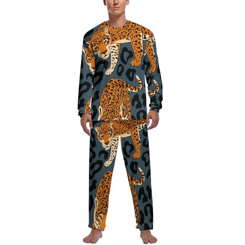 Pyjama homme léopard contre le froid nocturne ensemble manches longues doux