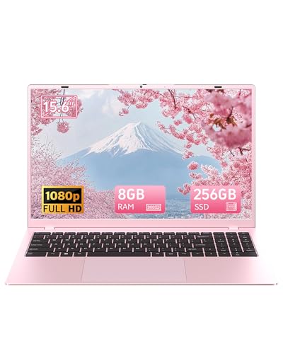 RNRUO Ordinateur portable rose 2026, processeur Pentium Gold 6500Y (jusqu'à 3,4 GHz), 8 Go de RAM 256 Go SSD, écran FHD IPS 15,6
