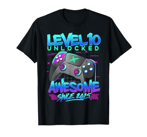 Level 10 Unlocked Awesome Since 2015 10th Birthday Gaming Bo T-Shirt