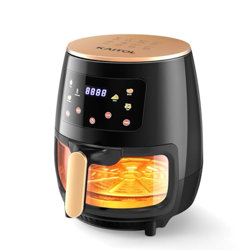 Glass Air Fryer, 6 Qt Airfryer with Transparent Fry Bowl, Adjustable Temperature, Touch Panel Control, Circulating Heating, Compact and Large, Nonstick & Dishwasher Safe