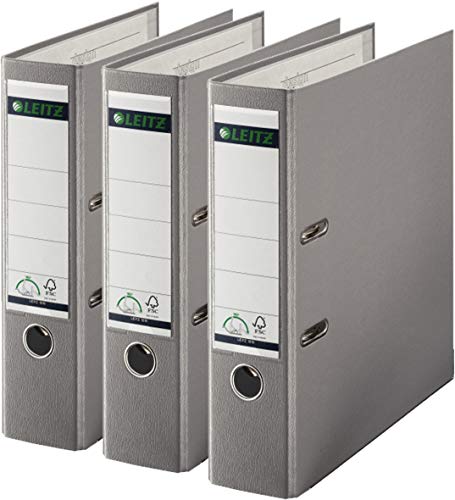 Leitz 1010 Qualitäts-Ordner Kunststoff breit mit patentierter 180º Präzisionsmechanik (3er Pack, 8 cm breit, grau)
