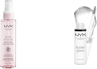 NYX PROFESSIONAL MAKEUP Bare With Me Multitasking Primer & Setting Spray & Butter Gloss, Non-Sticky Lip Gloss - Sugar Glass (Clear)