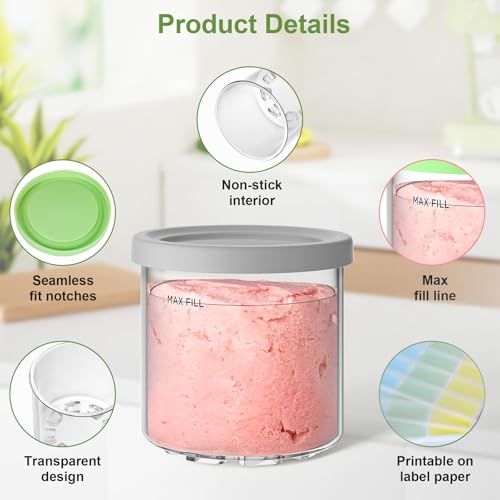 image for GuanQiao 4 Pack Creami Pint Containers and Lids for Ninja with 4 spoon