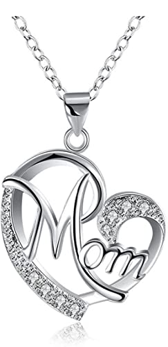 WGLILO Mothers Day Birthday Gift for Mom, Mother Necklace Pendant for Women Love Heart Pendant Jewelry, Sliver
