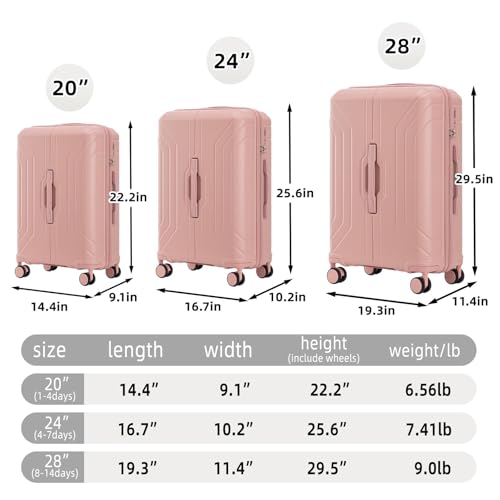 Stylish 3-Piece ABS Hard Shell Luggage Set - 20"/24"/28" Carry-On Suitcases with Combination Lock (Pink)2