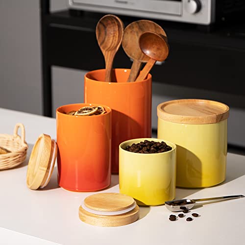 Sweejar-Ceramic-Food-Storage-Jar-Stackable-Kitchen-Canisters-Containers-with-Airtight-Seal-Wooden-Lid-for-Serving-Ground-Coffee-Tea-Sugar-Salt-and-More-16-Fl-Oz-Gradient-Orange Sweejar Ceramic Food Storage Jar Stackable Kitchen Canisters Containers with Airtight Seal Wooden Lid for Serving Ground Coffee Tea Sugar Salt and More 16 Fl Oz Gradient Orange
